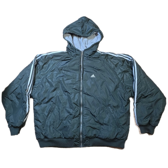 Vtg 90s Y2k Adidas Reversible Sweatshirt Lined Green Grey Heavyweight Jacket 2XL - Picture 2 of 16